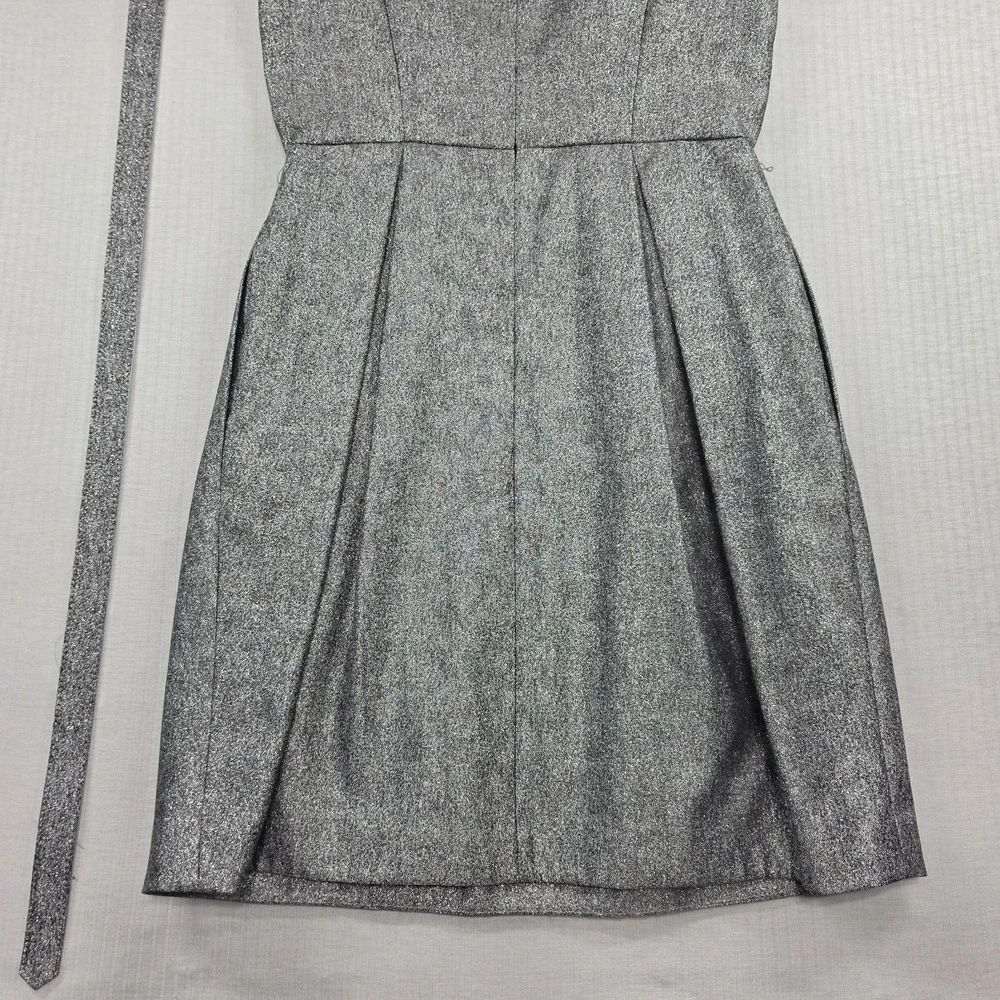 WHBM NWT Grey Metallic Sleeveless Belted Tulip Dress Pockets Sz 2 Cocktail Glam - Picture 12 of 13